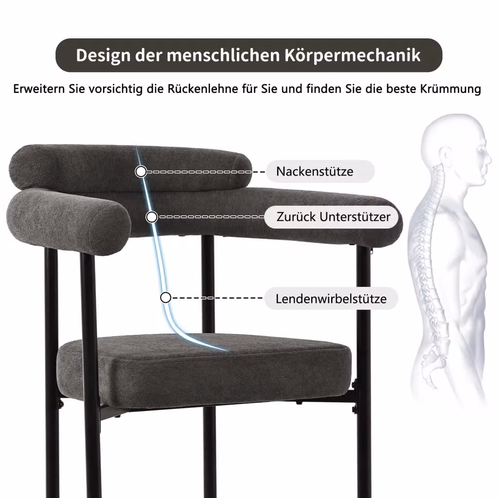 Sedia ergonomica imbottita REDOM grigio con struttura in metallo e braccioli L: 62 cm, P: 70 cm, H: 84 cm – 2