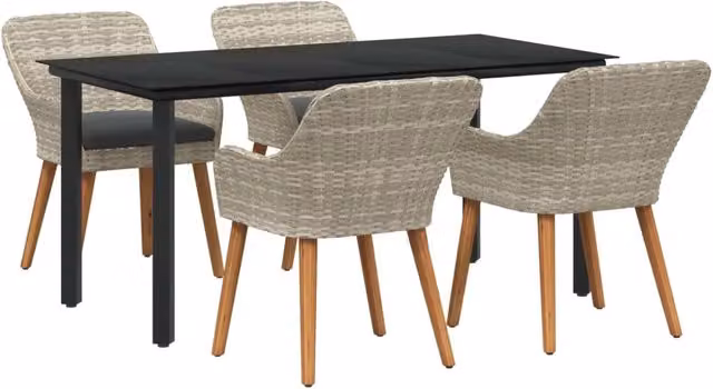 Set da pranzo per giardino e terrazza vidaXL in 5 pezzi in polyrattan grigio chiaro – 2