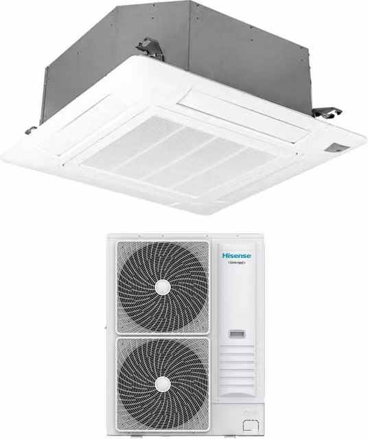 Condizionatore a Cassetta Hisense Turbo 48000 Btu AUC140UR4RKC8 Bianco con Telecomando e Pannello Incluso e Controllo Wi-Fi via App