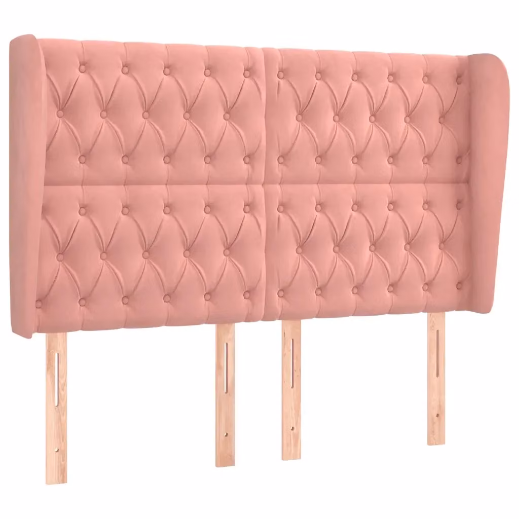 Testiera ad orecchio vidaXL in velluto rosa con struttura in legno e MDF L: 147 cm, P: 23 cm, H: 118-128 cm – 2