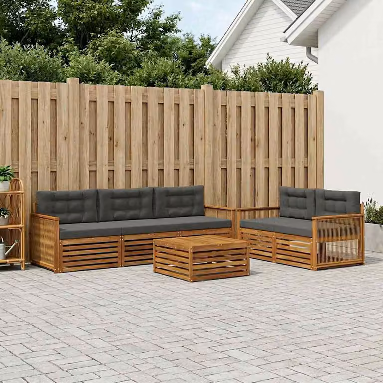 Set di divani da esterno vidaXL 7 pezzi in legno di acacia con cuscini, beige e antracite