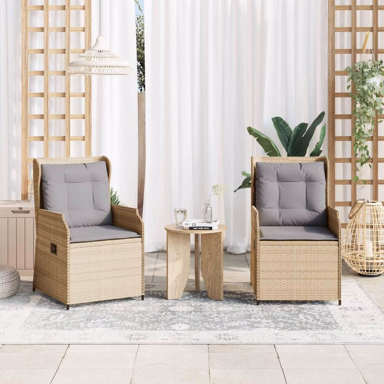 Maison Exclusive - Panca da giardino, 2 pezzi, color beige, in rattan sintetico