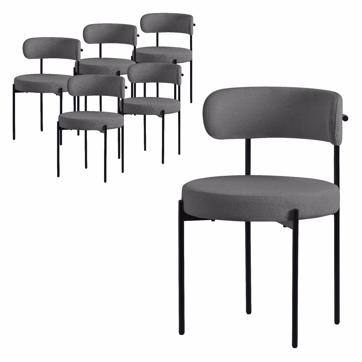 ML-Design set di 6 sedie per sala da pranzo, sedia da cucina, in tessuto teddy grigio, sedia da soggiorno con schienale, sedie imbottite con gambe in metallo, sedia lounge