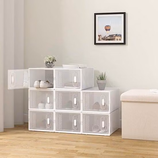 Scatole trasparenti per scarpe, 8 pezzi, impilabili, 25x19x35 cm, plastica