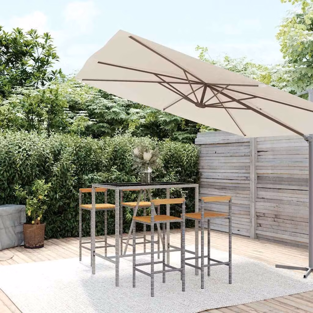 Set Bar da Giardino vidaXL in 5 Pezzi Grigio con Polyrattan e Legno di Acacia
