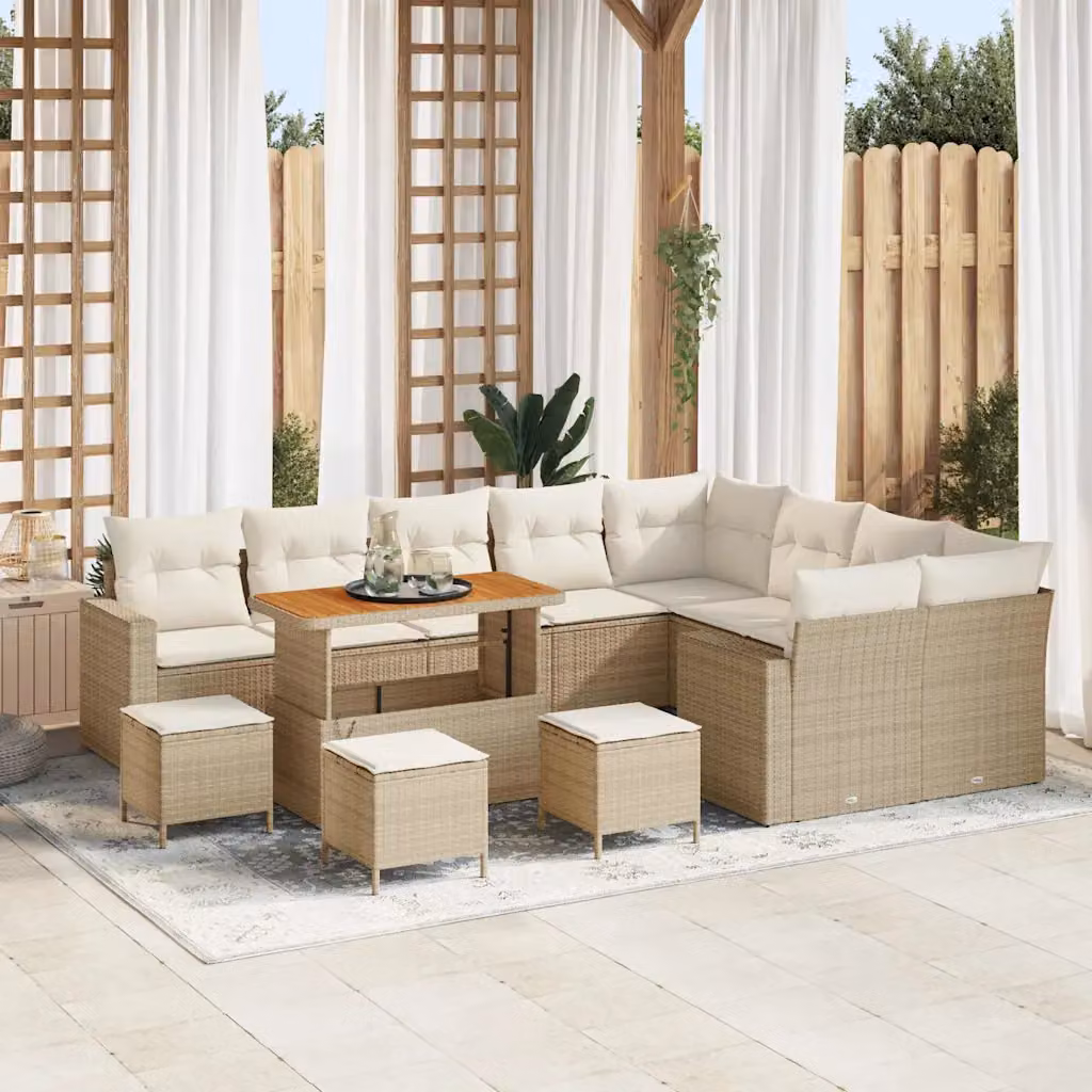 Set Divano da Giardino vidaXL 14 Pezzi a Forma di L con Cuscini Beige e Bianco – 1