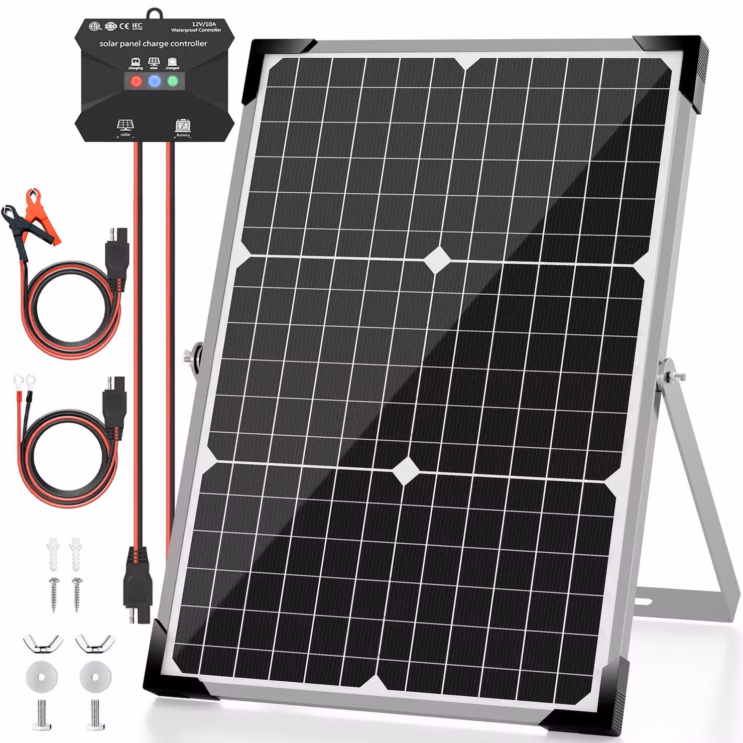 Kit pannello solare da 30W a 12V con regolatore di carica MPPT e supporto regolabile