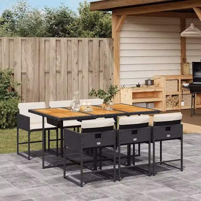 Set da Pranzo da Giardino 7 pz Nero con Cuscini in Polyrattan 3211275