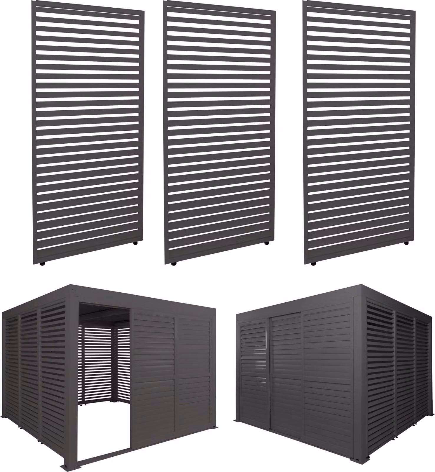 set di 3 pannelli in alluminio per pergola HWC-L46, copertura per patio, modulo a doghe, 204x271cm ~ antracite