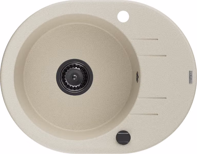 Mexen Kevin lavello in granito a 1 vasca con gocciolatoio 586 x 458 mm, beige, sifone nero - 6517581005-69-B