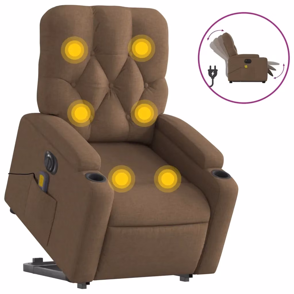 Poltrona Alzapersona Elettrica con Massaggio vidaXL in Tessuto Marrone per Senior – 2