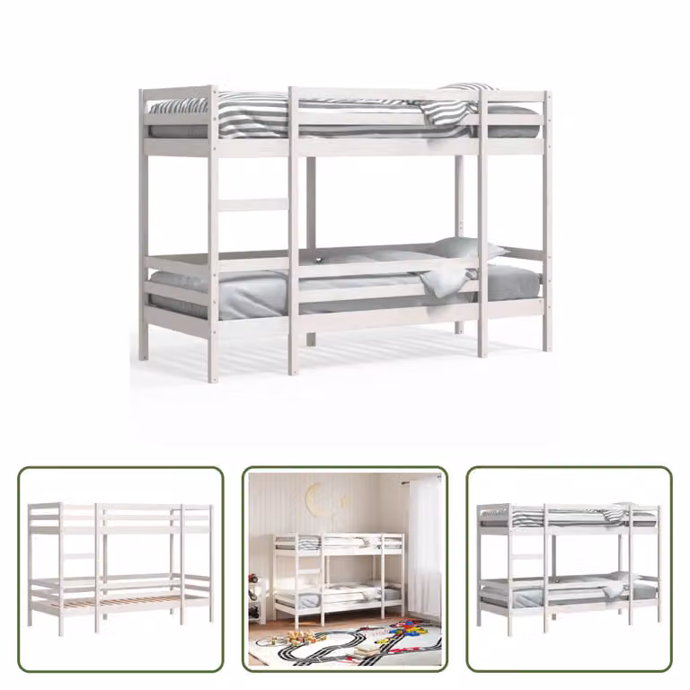 The Living Store Letto a castello bianco 80x200 cm in legno di pino massiccio