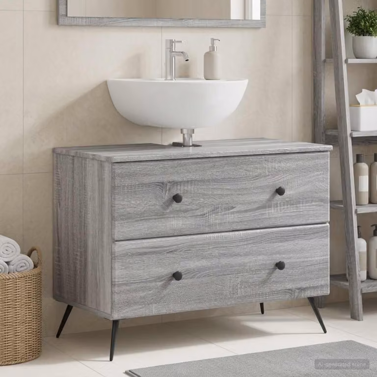 Armadio per lavabo da bagno moderno vidaXL BREDA Sonoma grigio e nero, L: 82 cm, P: 41 cm, H: 59 cm