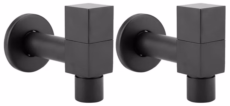 Set di 2 rubinetti angolari neri in ottone per acqua fredda