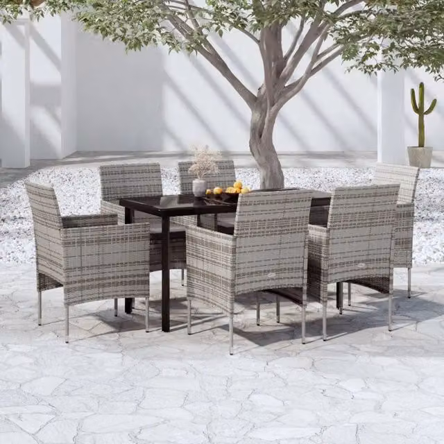 Set da Pranzo da Giardino 7 pz con Cuscini Grigio e Nero 3099290