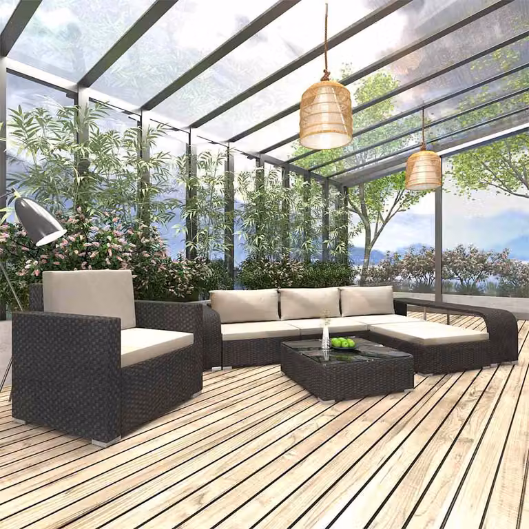 Set di divani da giardino vidaXL 8 pezzi in rattan con cuscini e tavolino nero