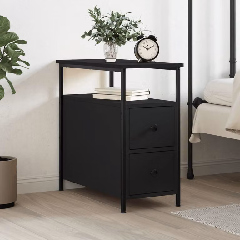 Comodino moderno vidaXL in legno e metallo nero L/P/H: 30 x 60 x 60 cm