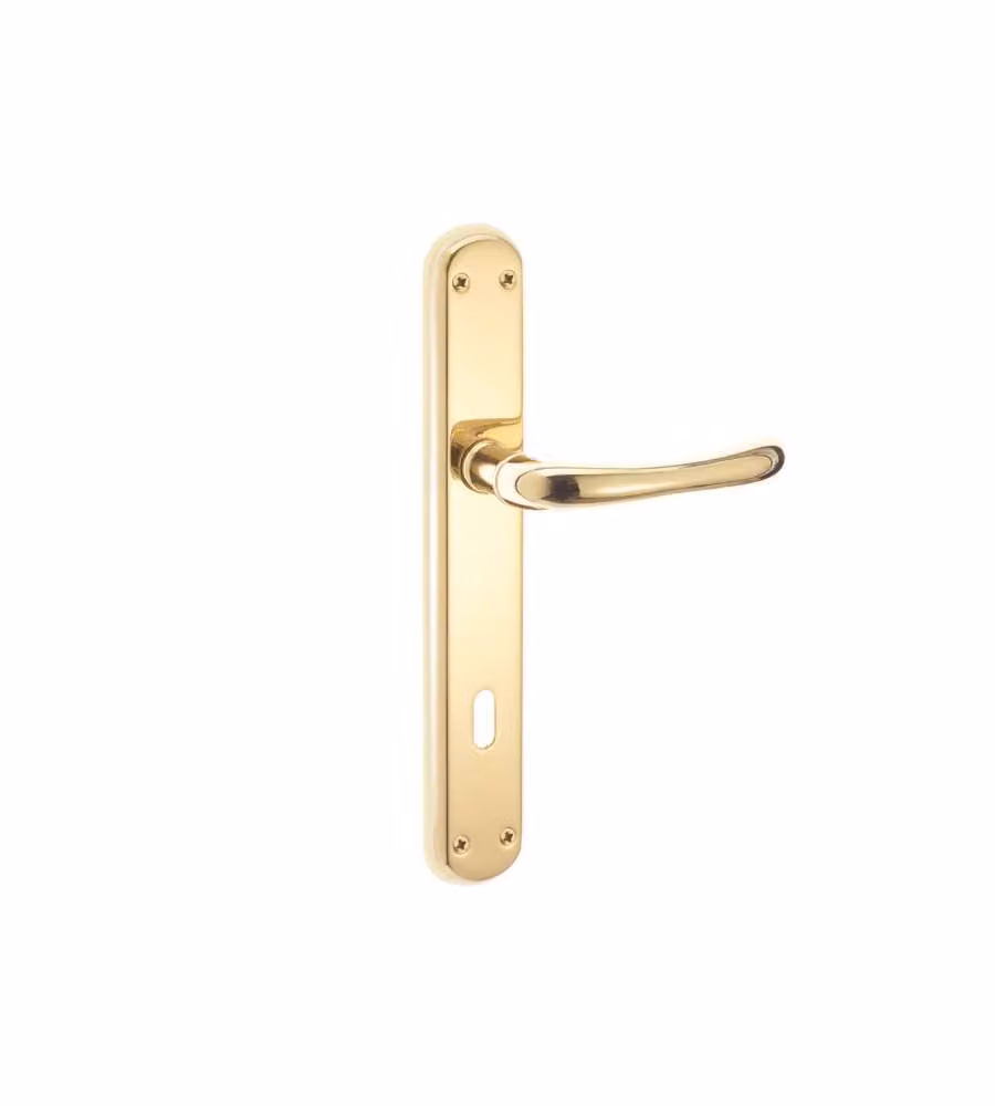 Maniglia sette con placca patent in ottone finitura  lucido 90 mm