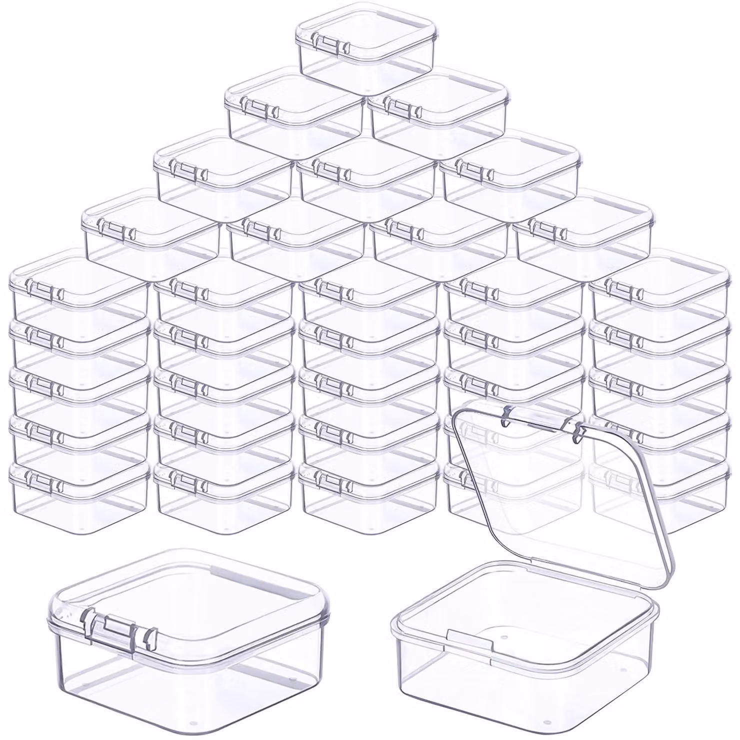 Contenitori di stoccaggio, confezione da 48 pezzi - Piccoli, 4,5 x 4,5 x 2 cm - Rettangolari - In plastica - Trasparenti - Resistenti e impermeabili - Contenitori per riporre oggetti