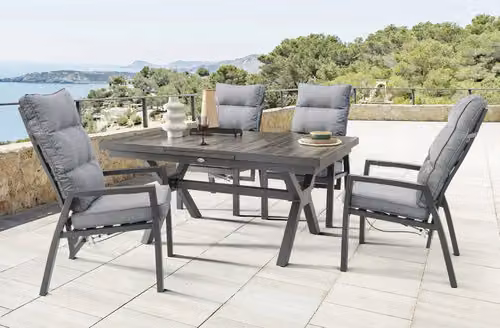 Gruppo di seduta Destiny GARDA 4 sedie con schienale alto + tavolo 160/210x100x75cm allungabile