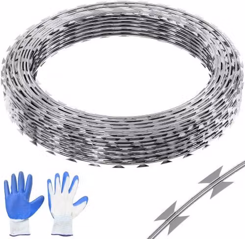 VEVOR Set di 5 rotoli di filo spinato in acciaio argento per recinzione e pascolo, diametro 48 cm, lunghezza 15 m per rotolo