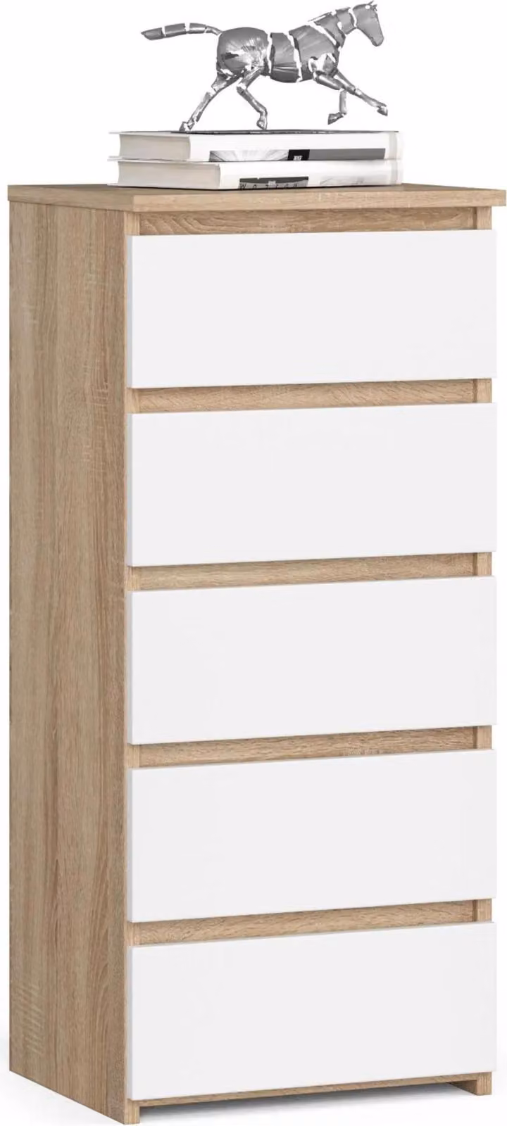 Comò Elegante CL5 in Rovere Sonoma e Bianco con 5 Cassetti per Camera da Letto e Cameretta