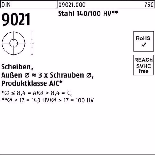 Dischi Reyher DIN 9021 acciaio 7,4 090210009074000 (100 pezzi)