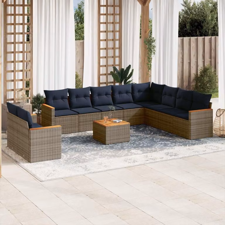 Maison Exclusive - Set da giardino 11 pezzi con cuscini, grigio, polyrattan
