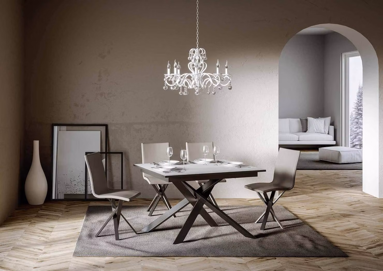 ITAMOBY - Tavolo allungabile 120/180x90 cm Ganty bianco frassino - bordo antracite telaio e gambe antracite