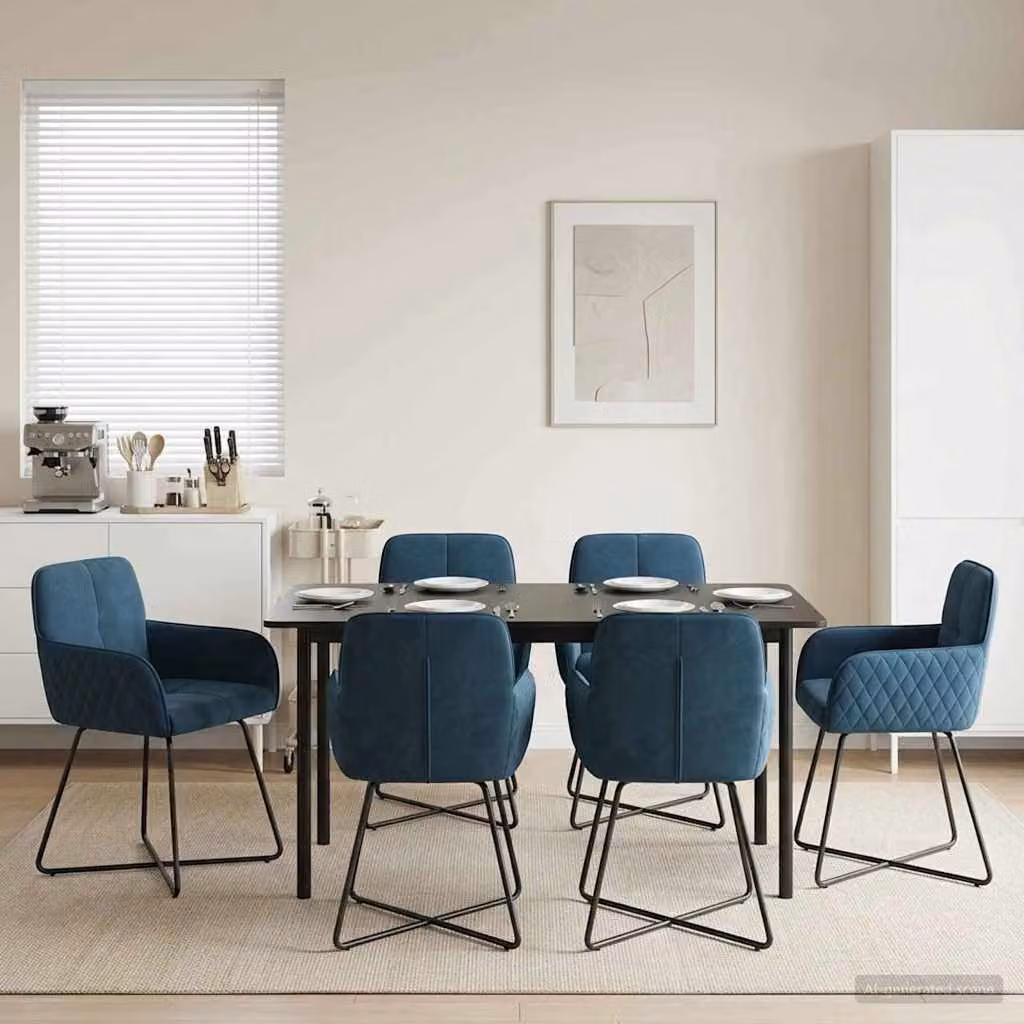 Set di 6 sedie da pranzo vidaXL in velluto blu con struttura in metallo, L: 59 cm, P: 56,5 cm, H: 86 cm