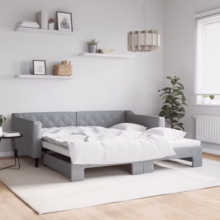 vidaXL Divano Letto con Letto Estraibile in Tessuto Grigio Chiaro L: 215 cm, P: 110,5 cm, H: 66,5 cm