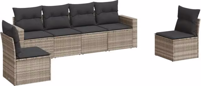 Set Divano da Giardino 6pz | Set Salotto da Giardino con Cuscini Grigio Chiaro Polyrattan