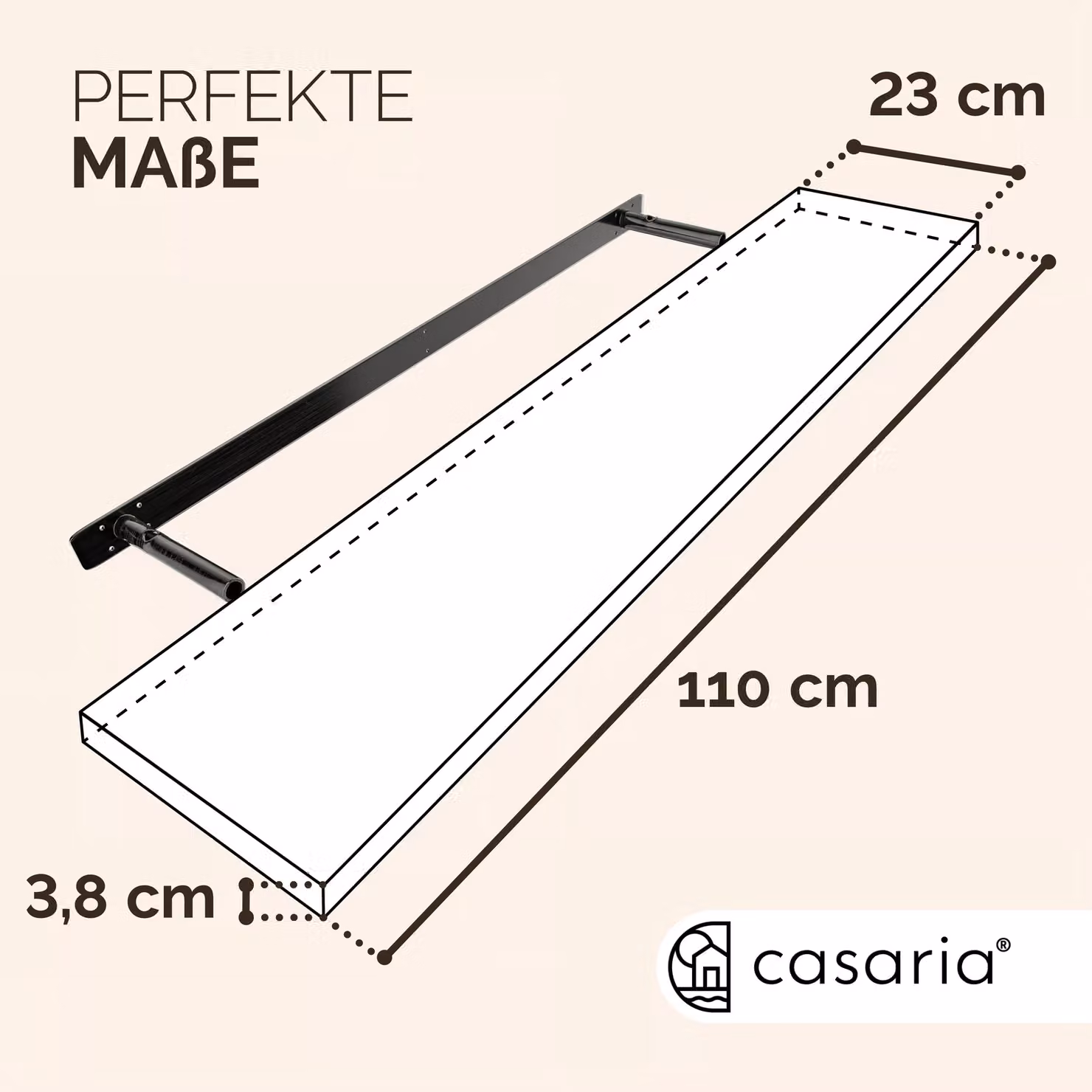 Mensola da parete CASARIA nera lucida in MDF per soggiorno, L: 110 cm – 3