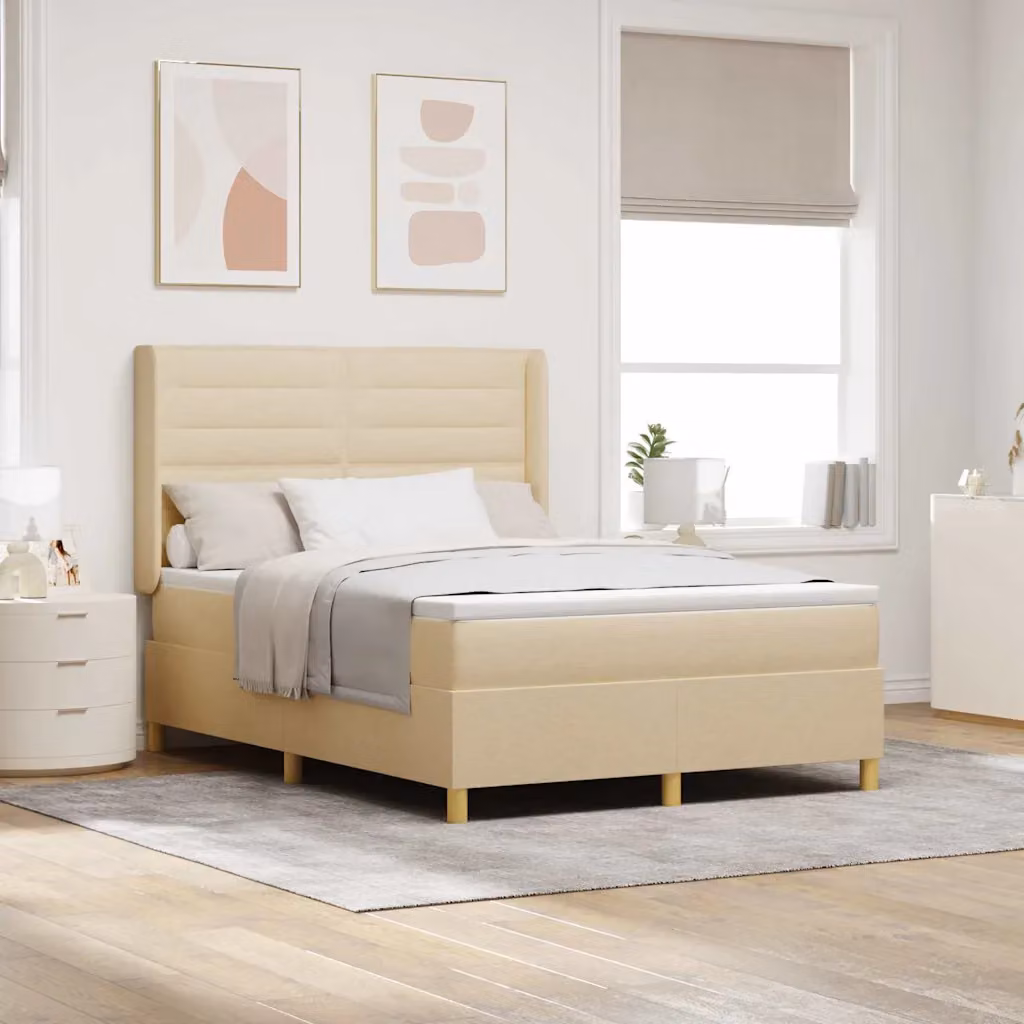 Letto a molle con strisce LED e porta USB vidaXL, colore beige, L/P: 140 x 190 cm