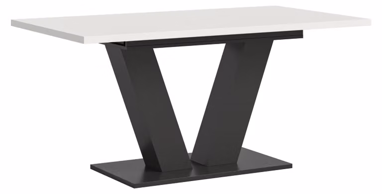 Tavolo da pranzo Motion con struttura a V in repro grigio e repro bianco 150 x 90 cm allungabile