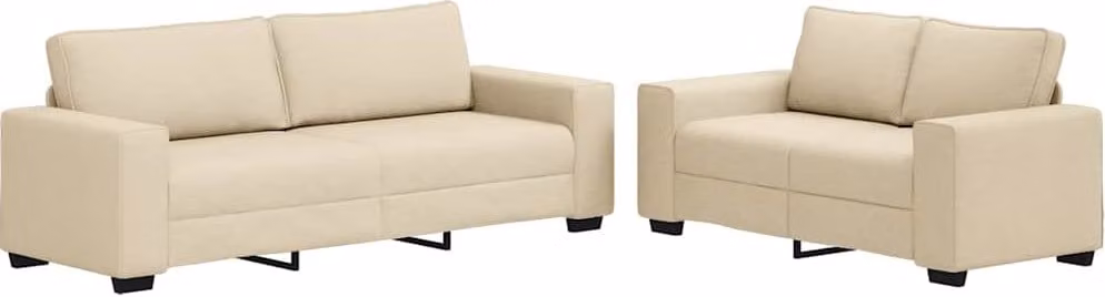 Set di Divani 2 pz con Cuscini Crema in Tessuto