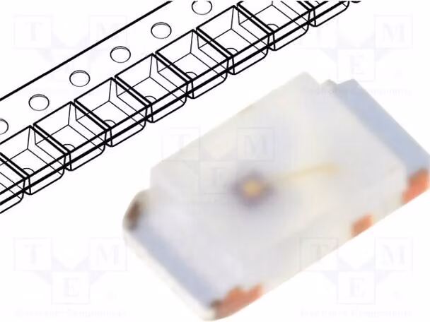 2 LED, dimensioni 1,6 x 0,8 x 0,45 mm, intensità luminosa 90-120 mcd, tecnologia SMD 0603, tensione di funzionamento 1,6-2,4 V, colore rosso, angolo di emissione 145°, corrente di funzionamento 20 mA, modello T-RR45-AQ902
