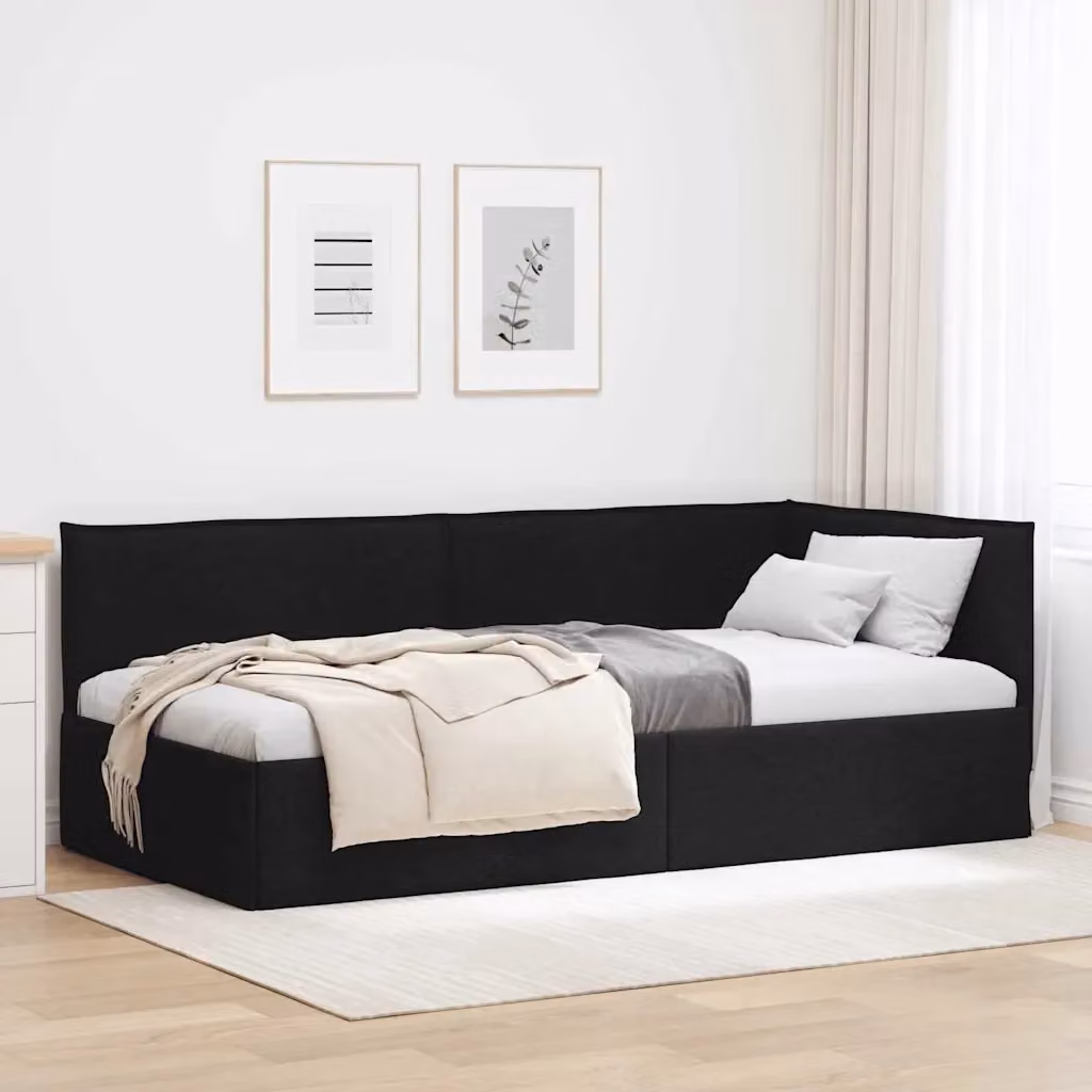 Letto singolo moderno con cornice imbottita in tessuto nero L: 100 cm, P: 200 cm, H: 74 cm – 2