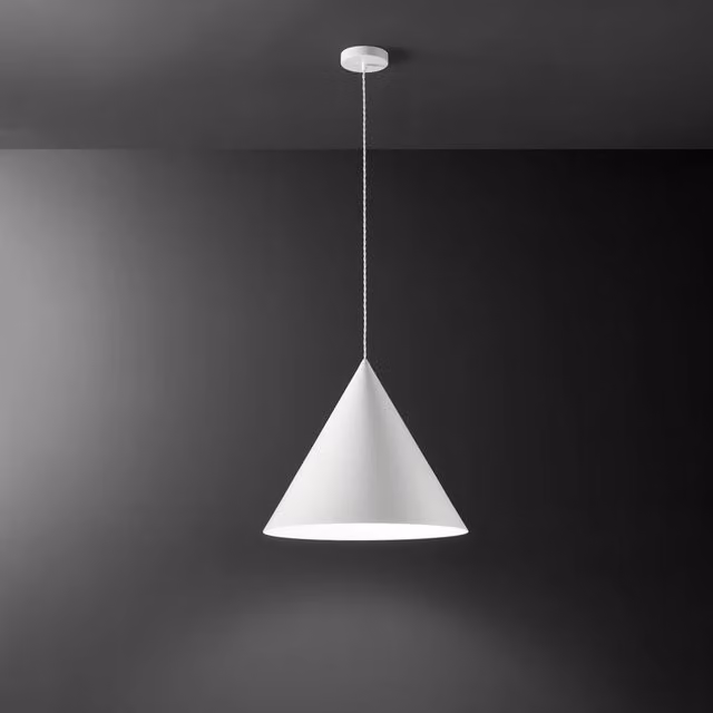 Lampada a sospensione Perenz Iconic in metallo bianco opaco, design minimalista a cono con 1 luce E27, IP20, Diametro: 50 cm