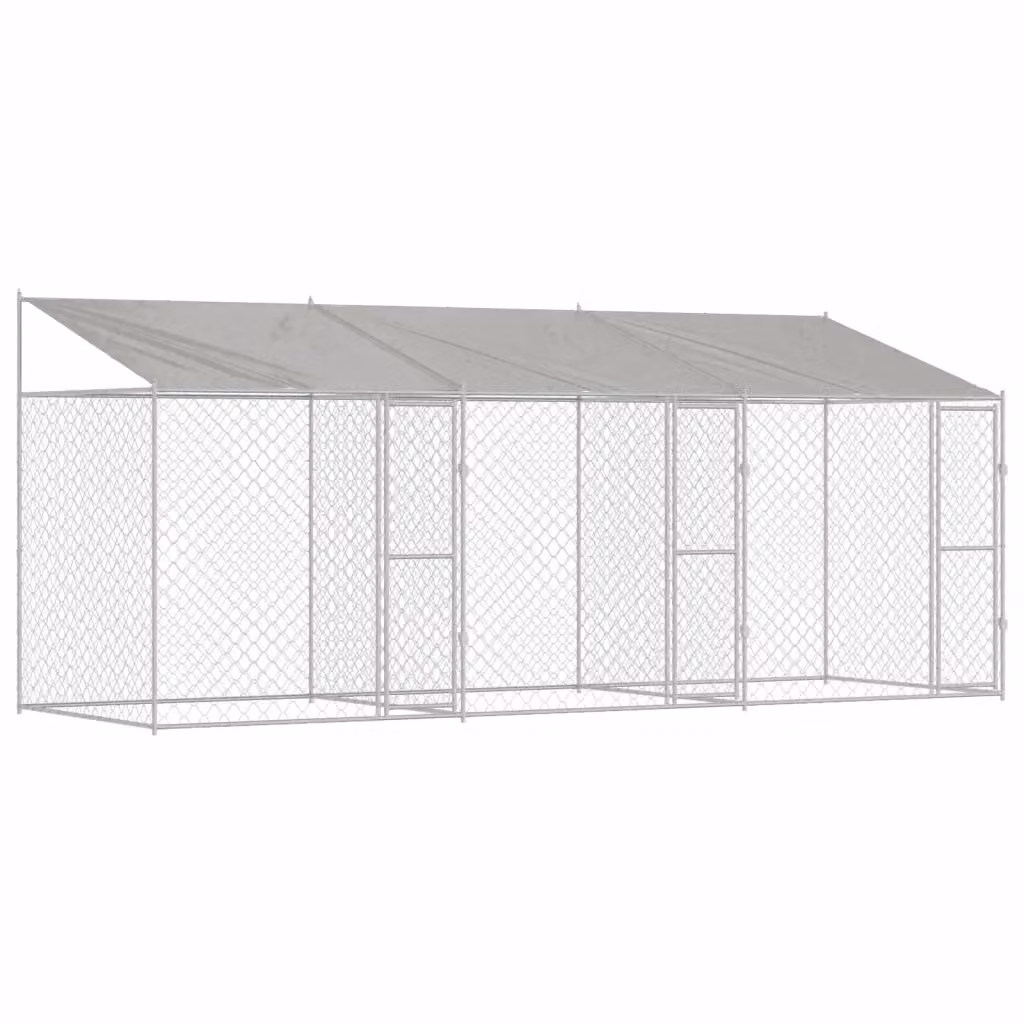 Gabbia per cani vidaXL in metallo color argento con tetto L: 600 cm, P: 200 cm, H: 256 cm – 2