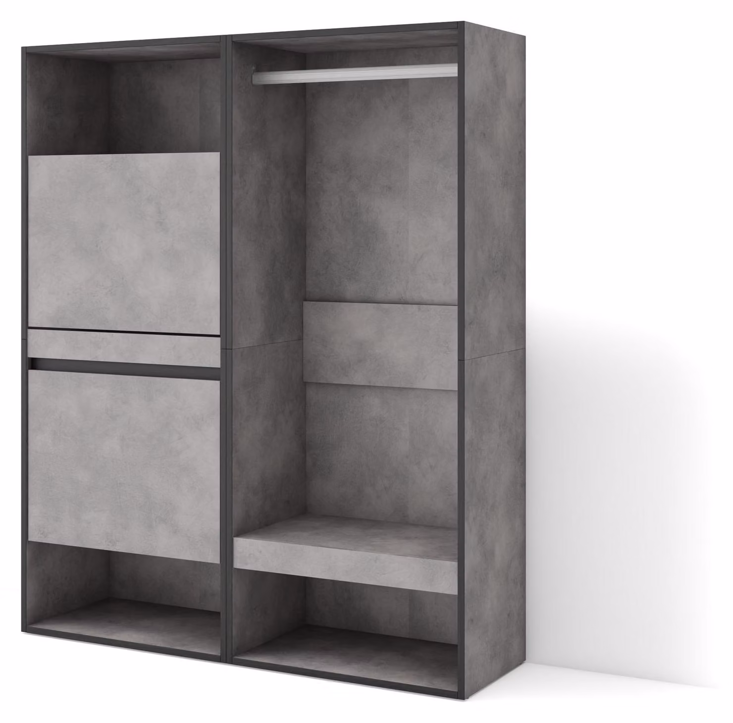 Armadio per scarpe, dimensioni 120x145x35 cm, con 2 ante a battente, 2 scomparti aperti, colore cemento