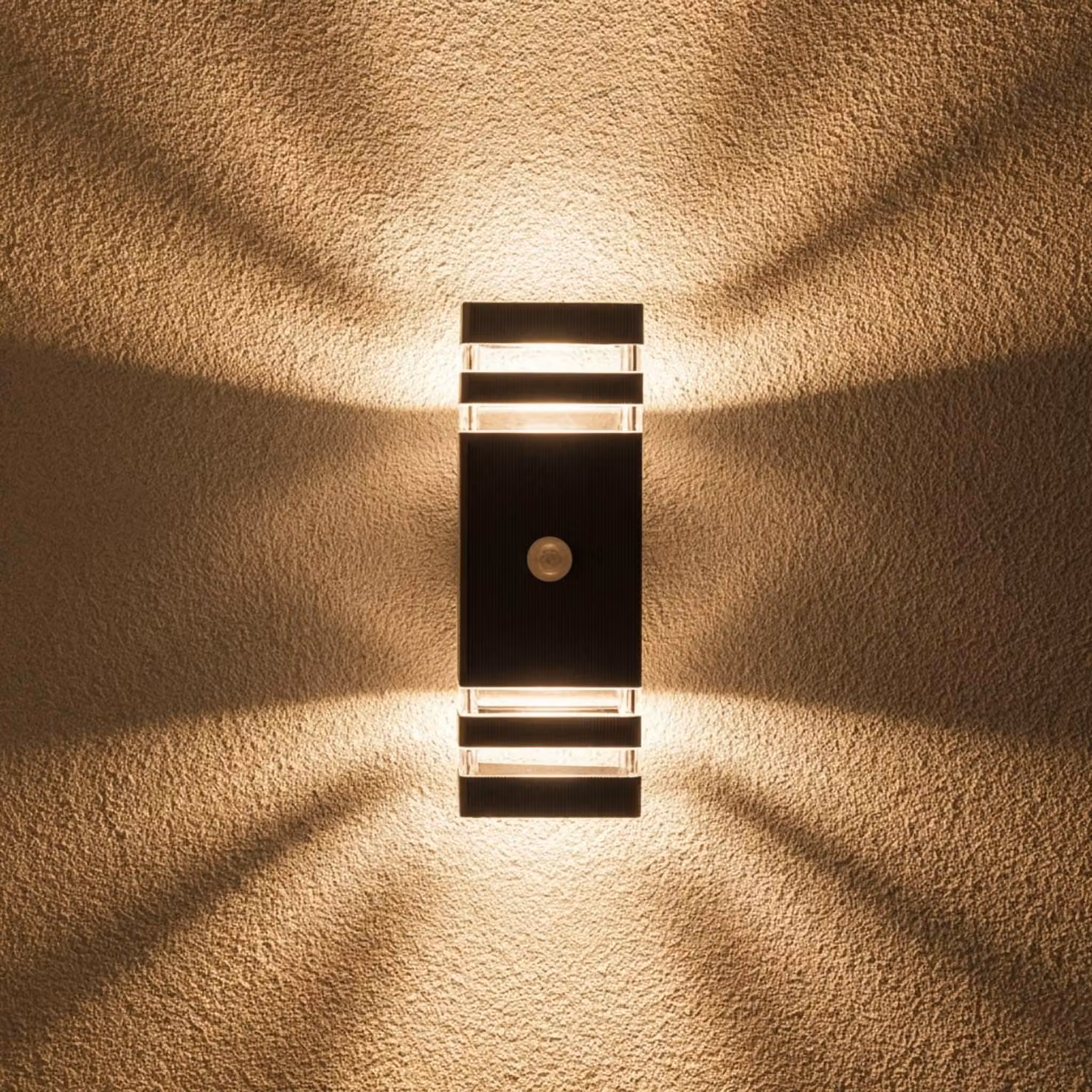 LUMILED lampada da parete per esterni con rilevatore di movimento lampada da parete per esterni attacco GU10 (max. 12W LED) IP54 lampada da parete superiore e inferiore facciata terrazza rettangolare plastica
