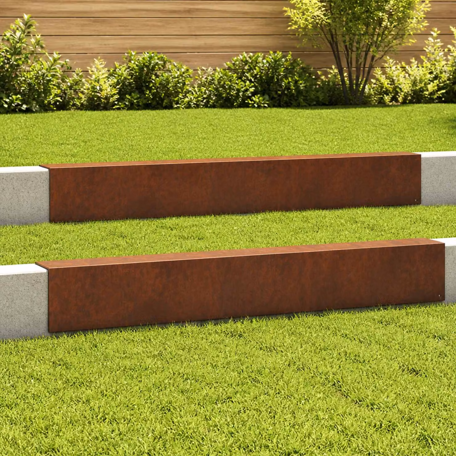 Set di 2 profili di copertura per giardino vidaXL in acciaio color ruggine, L: 100 cm, P: 6 cm, H: 15 cm