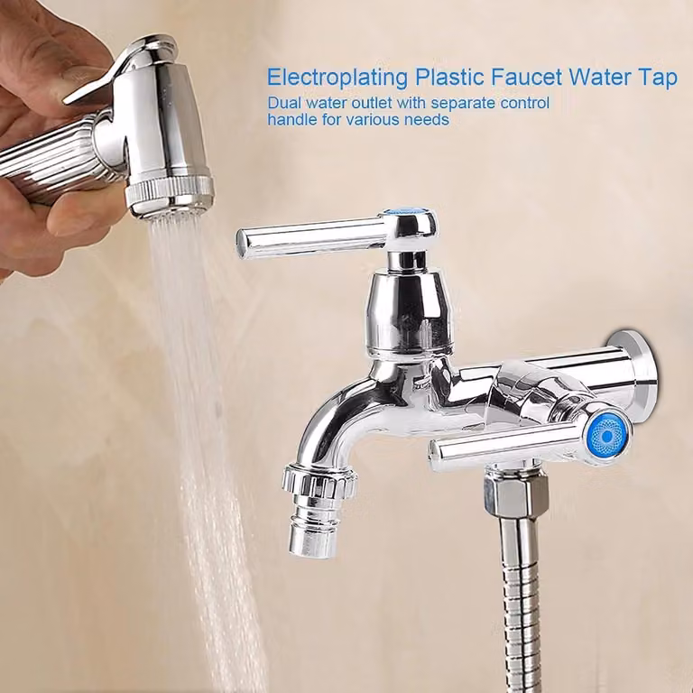 Rubinetto a parete, attacco G1/2, solo acqua fredda, per lavabo, con due bocchette e un miscelatore (#3)