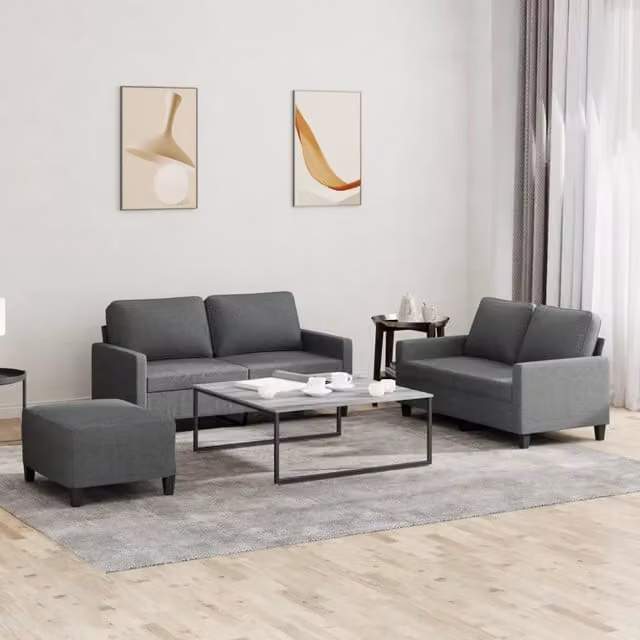 Set di Divani 3 pz con Cuscini Grigio Scuro in Tessuto 3201453