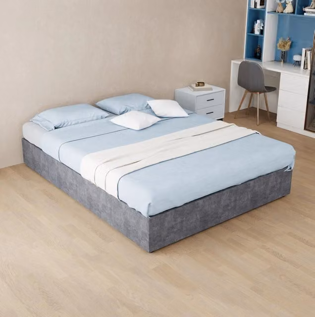 Struttura letto 140 x 200 cm in tessuto e metallo grigio