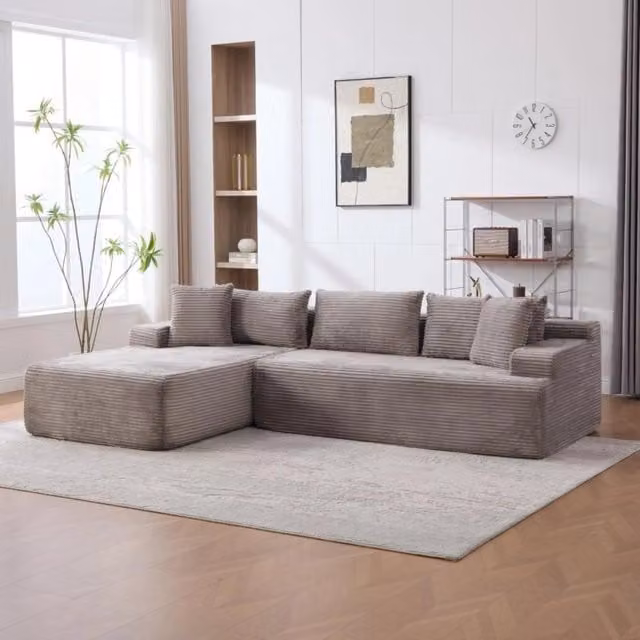 Divano compatto, divano modulare, tessuto chenille, schiuma ad alta elasticità 30D, base antiscivolo, 4 posti, grigio