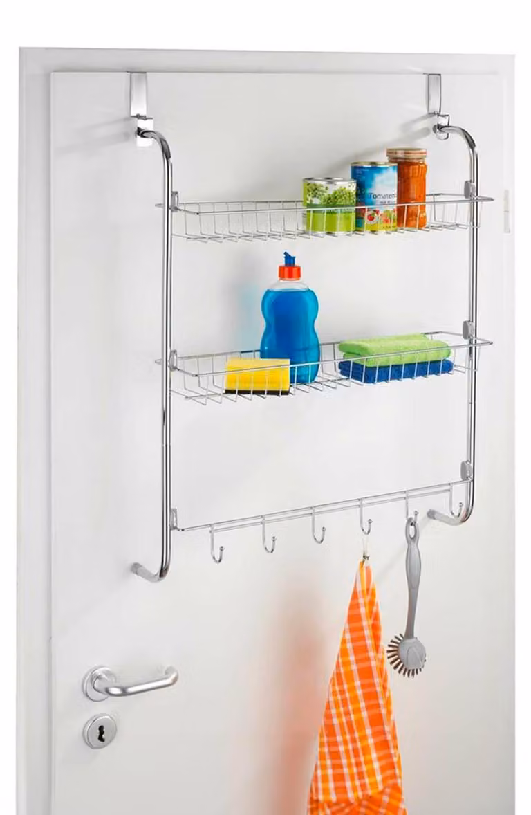 Omgoods - Organizer da appendere per cucina e bagno, con 2 cesti e 6 ganci