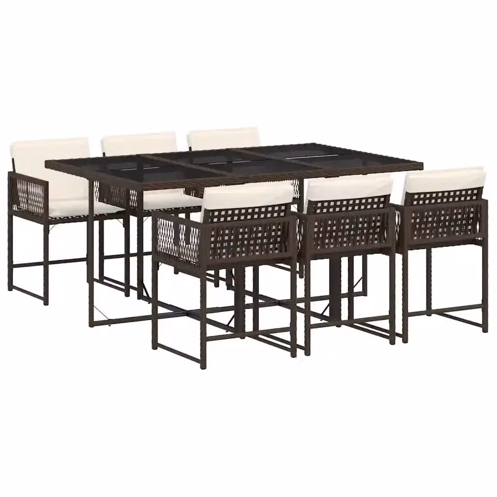 vidaXL Set da Pranzo da Giardino 7pz in Polyrattan Marrone con Piano in Vetro – 2