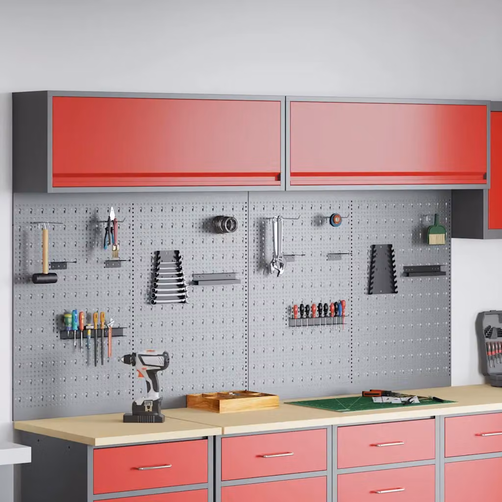 Set di 6 armadi per attrezzi con scaffale vidaXL in acciaio, rosso e grigio, montabili a parete